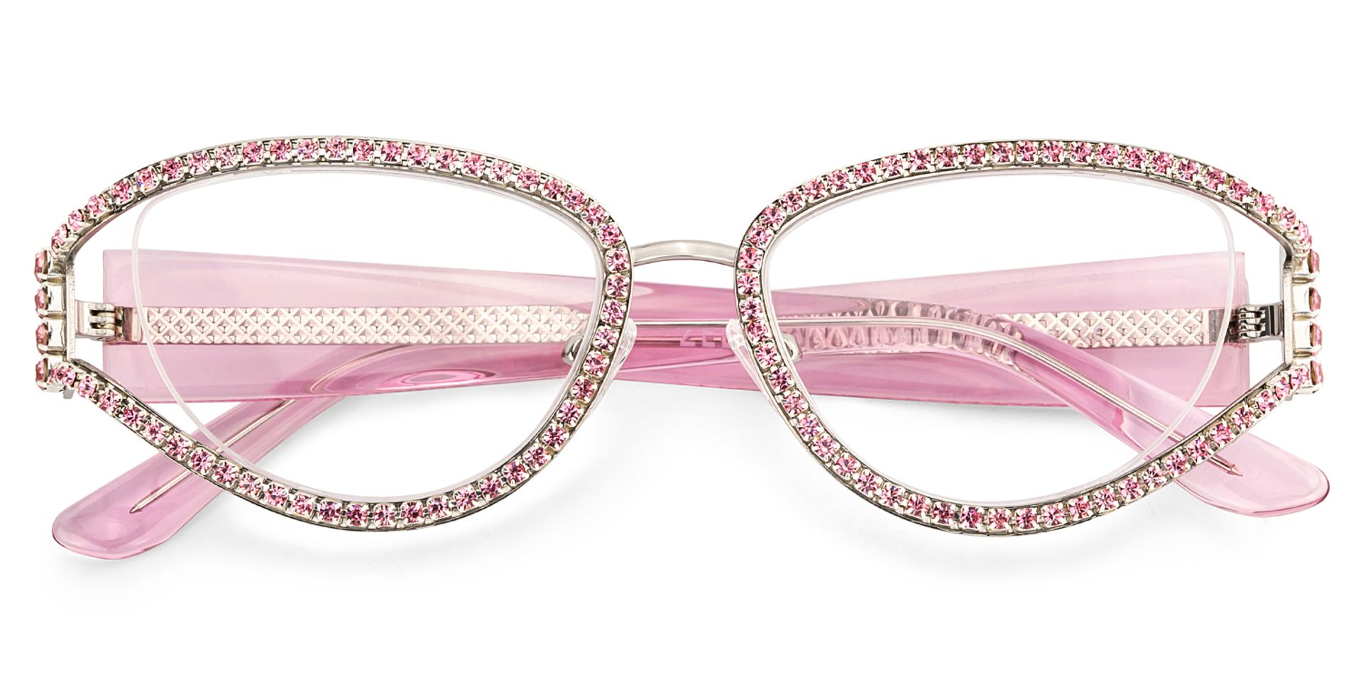 Ladies's Cat Eye Glasses With Shiny Pink Diamonds2