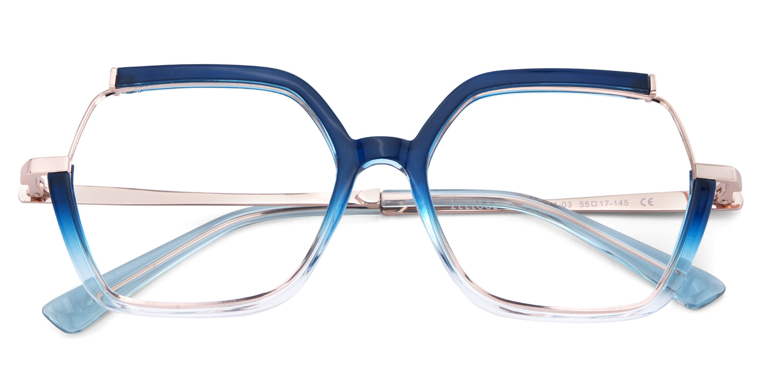 Alexia Mixed-Materials Square Blue Frame Glasses | ZEELOOL Canada3