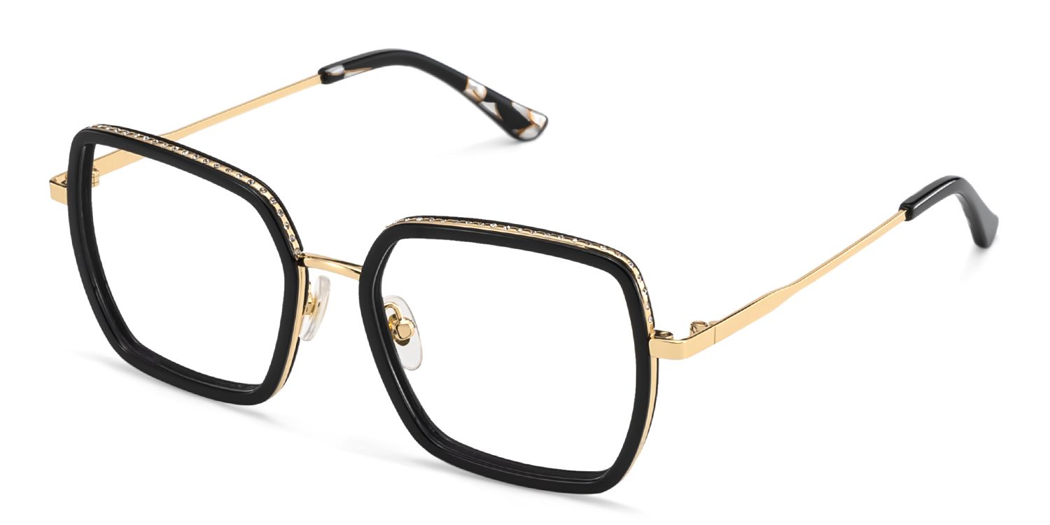 Square Black Eyeglasses- Fiona Mixed Frame Glasses2