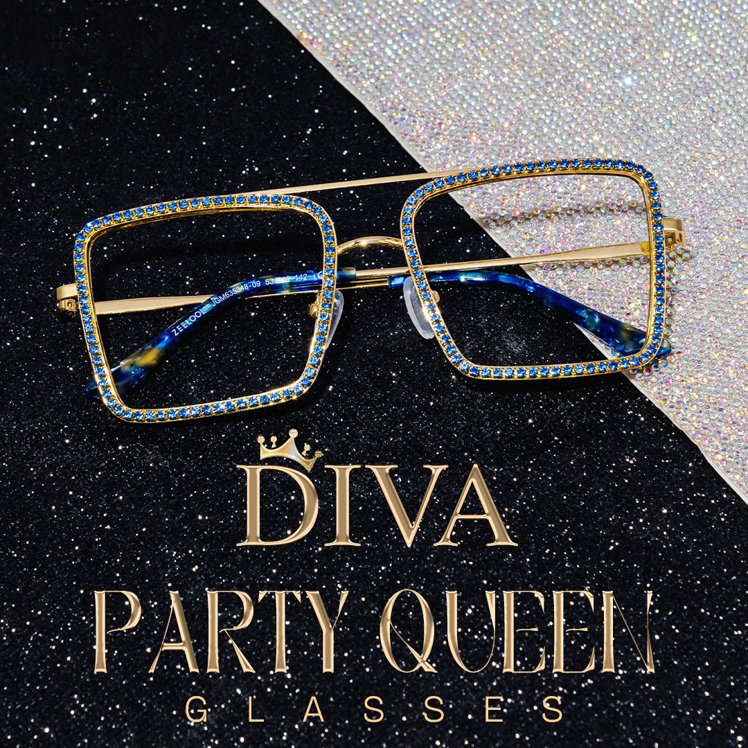 Diva Glasses, Blue Diamond and Golden Metal  Eyeglasses0