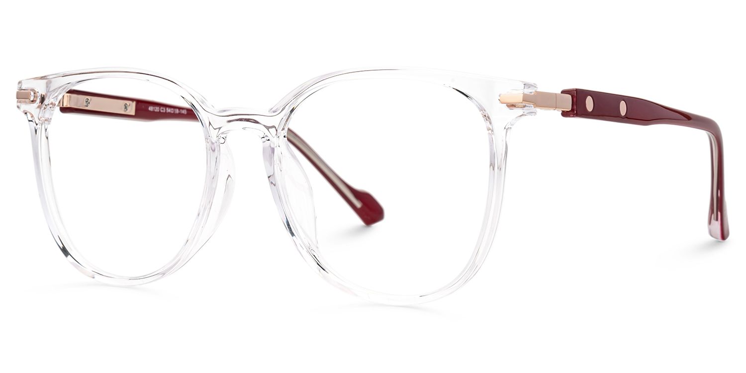 Thin Frame Round Eyeglasses With Red Temples2