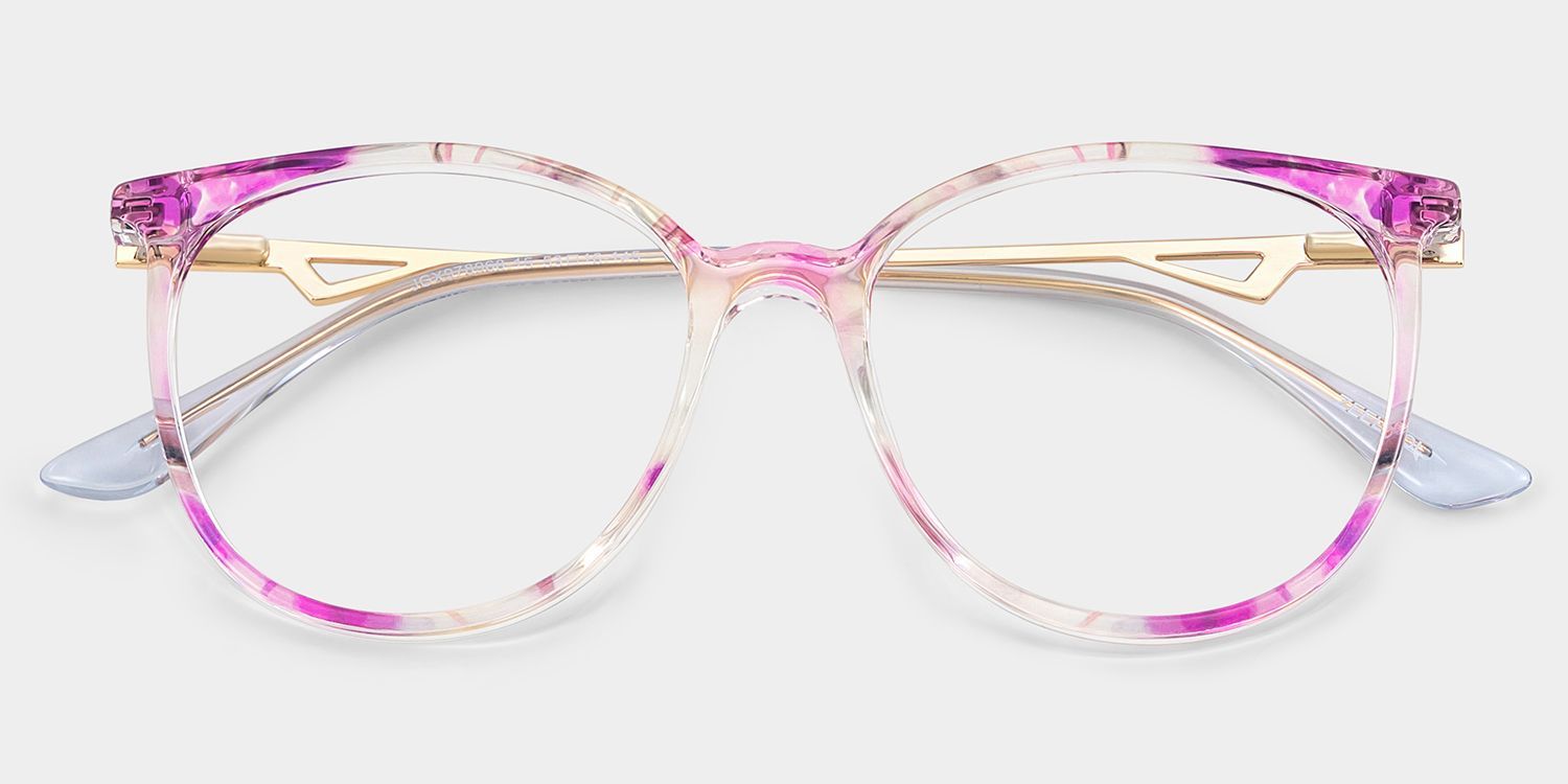 Chanty Floral Eyeglass Frames - Purple Round Mixed Glasses | ZEELOOL2