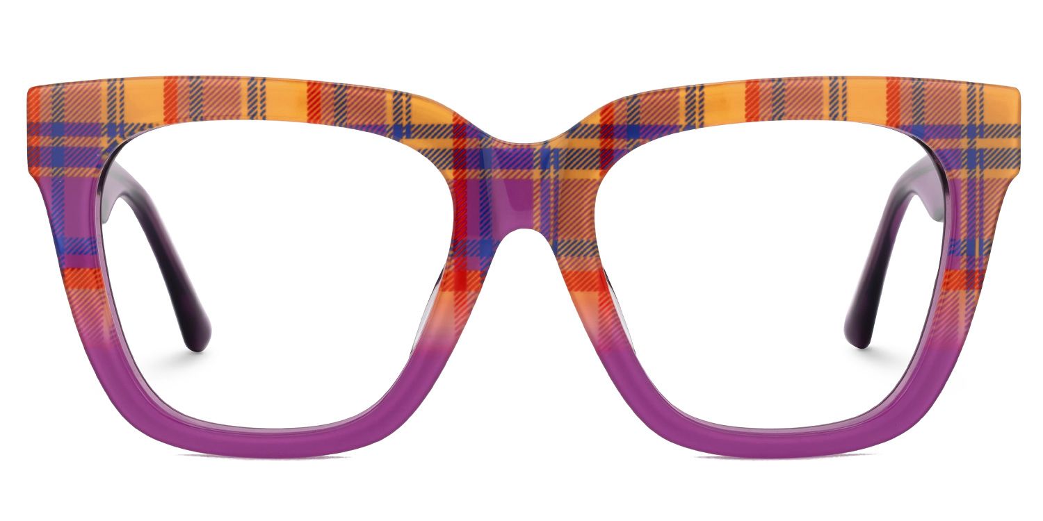 Boston Purple Plaid Eyeglasses with Square Wide Frames0