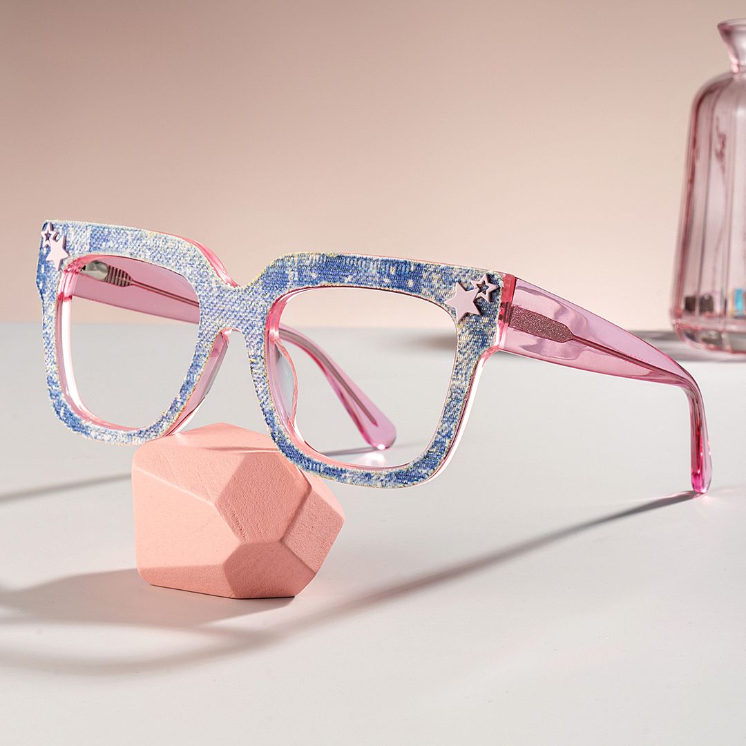 Teresita Thick Blue Denim Glasses in Square Design | ZEELOOL Canada0