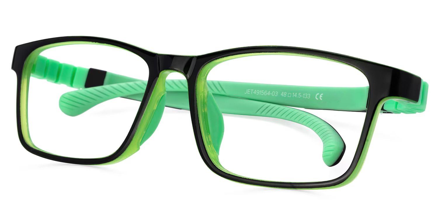 Arddin Rectangle Green Frame Eyeglasses for Tweens1