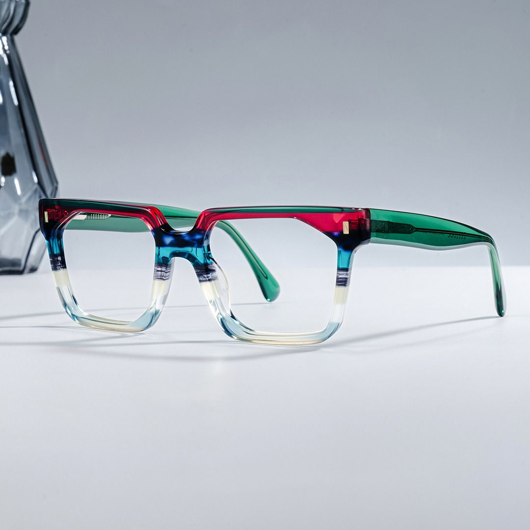Big Rectangle Glasses With Transparent Green Temples1