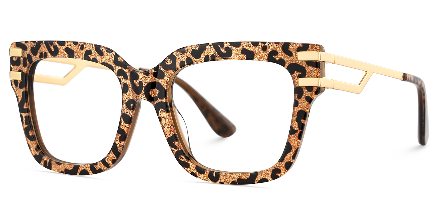 Square Cat-Eye Glasses With Brown Leopard Pattern3
