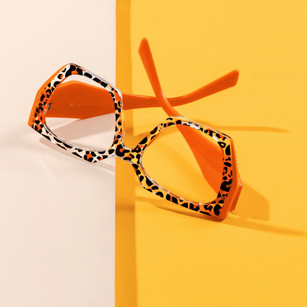 Affordable Hexagonal Orange Tortoiseshell Glasses0