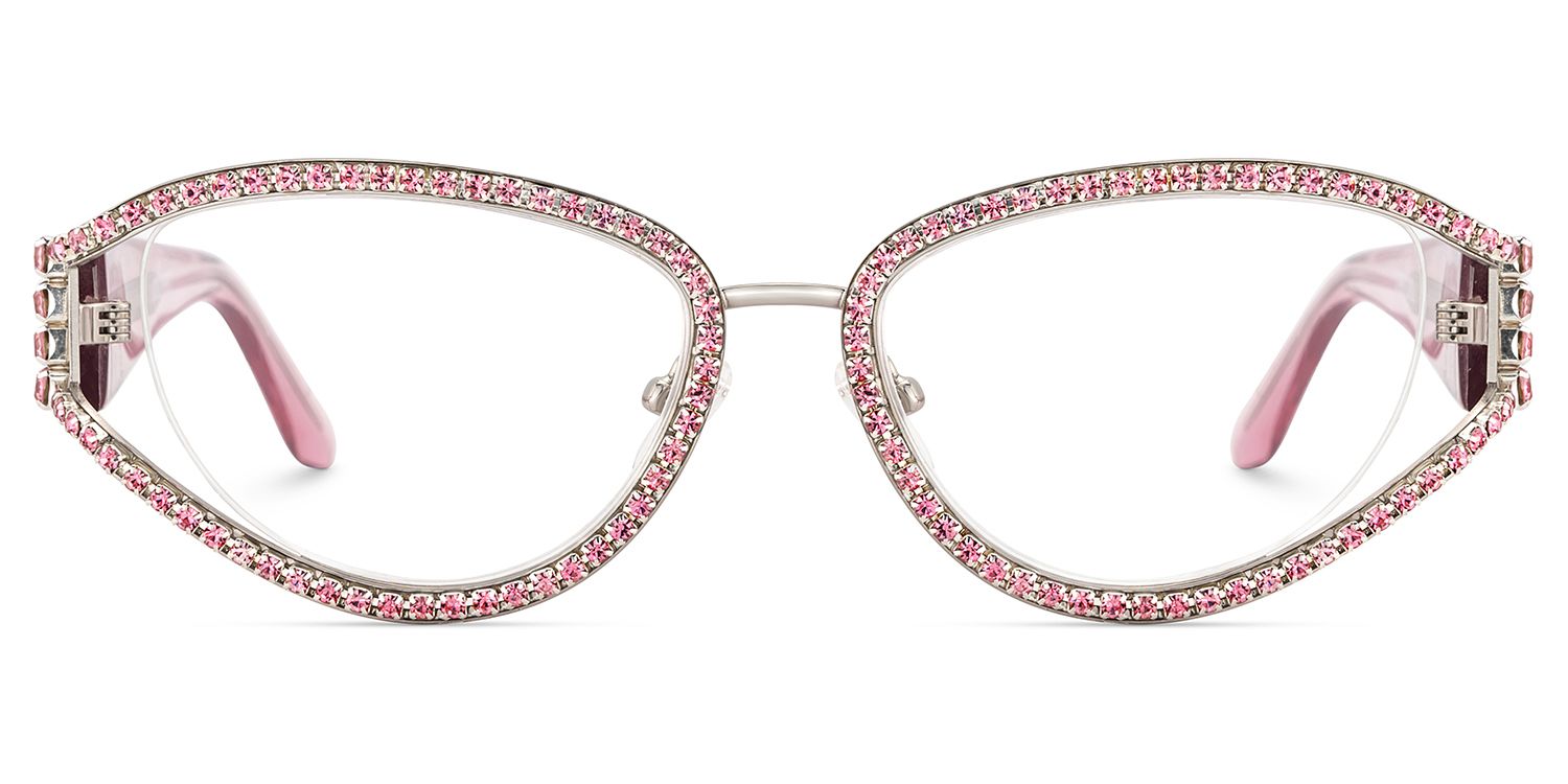 Ladies's Cat Eye Glasses With Shiny Pink Diamonds1