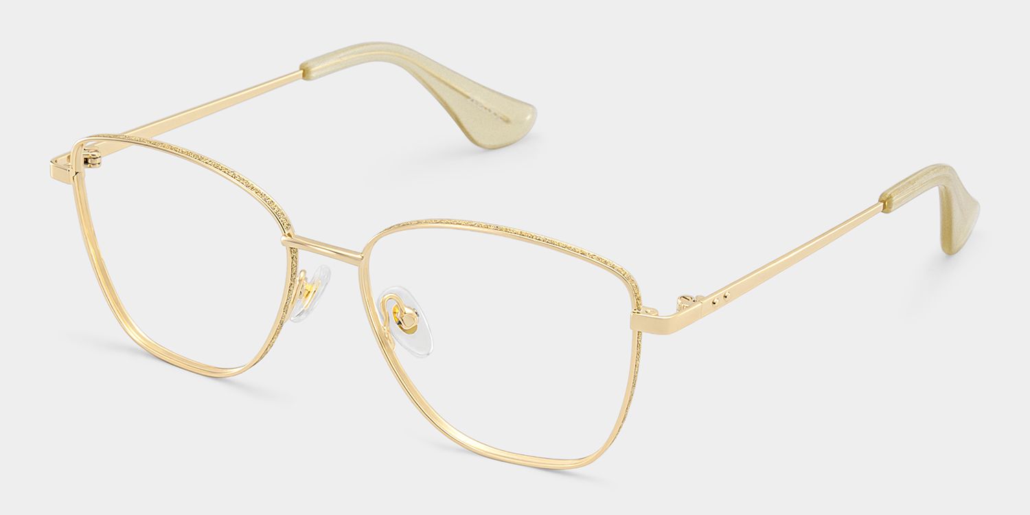 Skyler Square Gold Metal Glitter Frame Glasses | ZEELOOL2