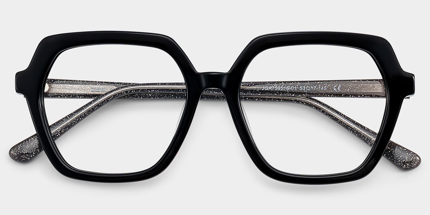 Devon Black Hexagon Glasses Frames with Dark Grey Sparkling | ZEELOOL1
