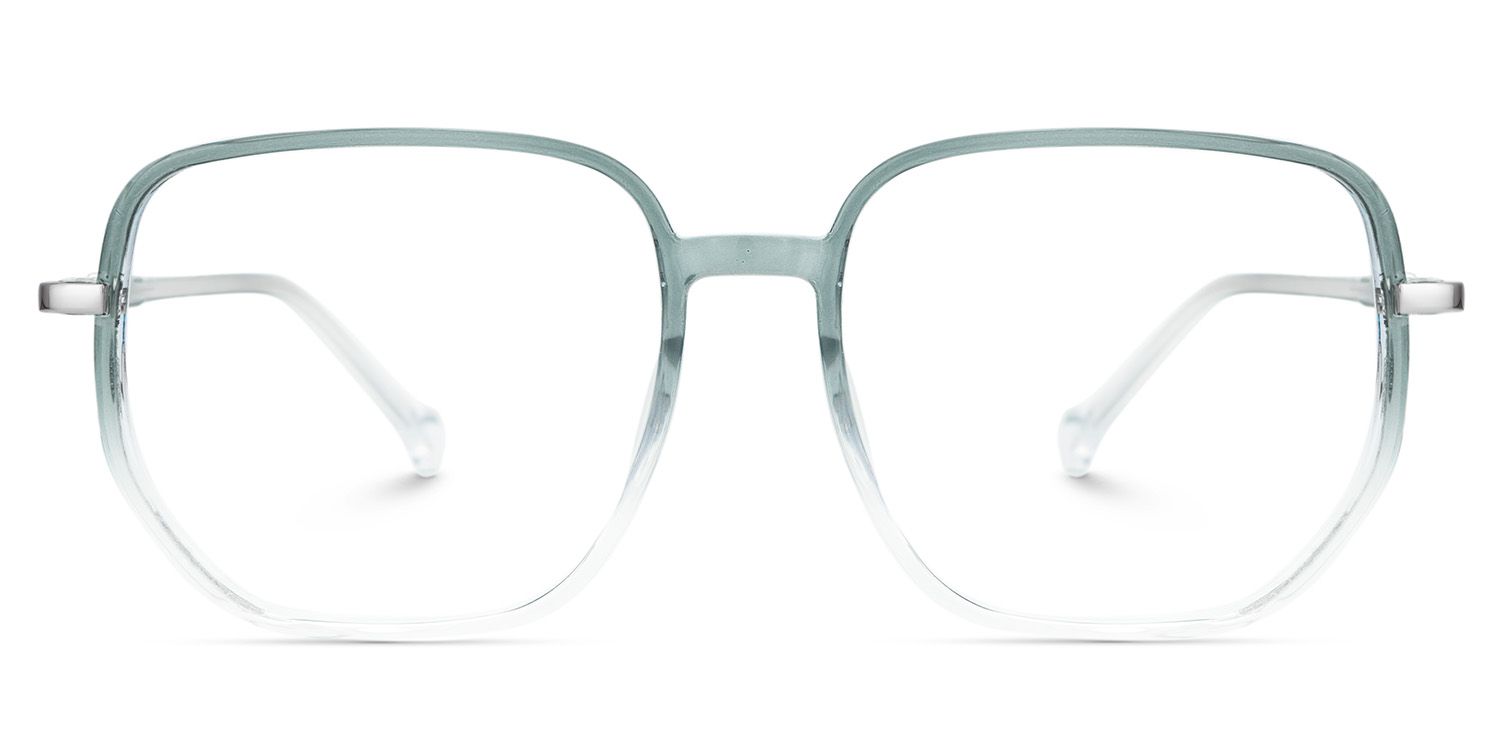 Joana Blue Green Eyeglass Frames in Geometric Wide Frame Design | ZEELOOL Canada1