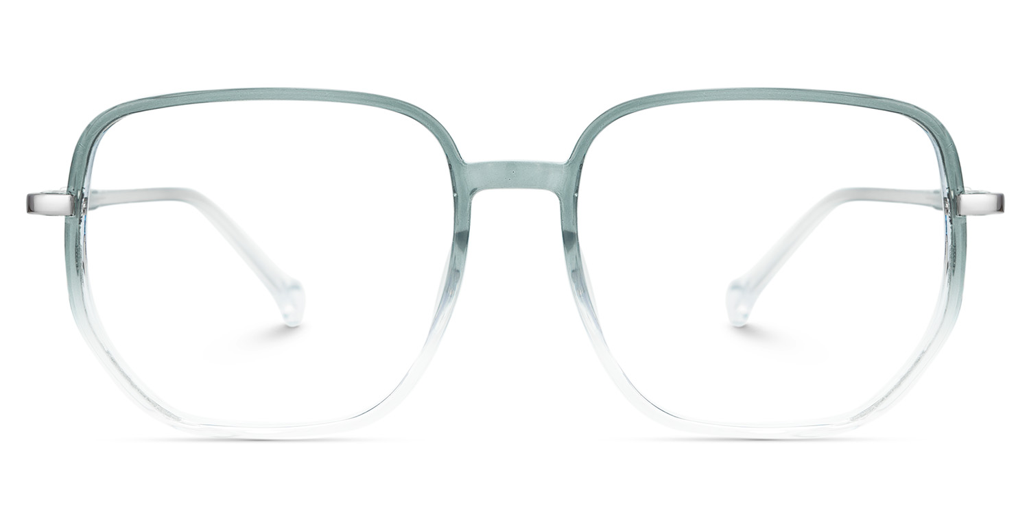 Joana Blue Green Eyeglass Frames in Geometric Wide Frame Design | ZEELOOL Canada1