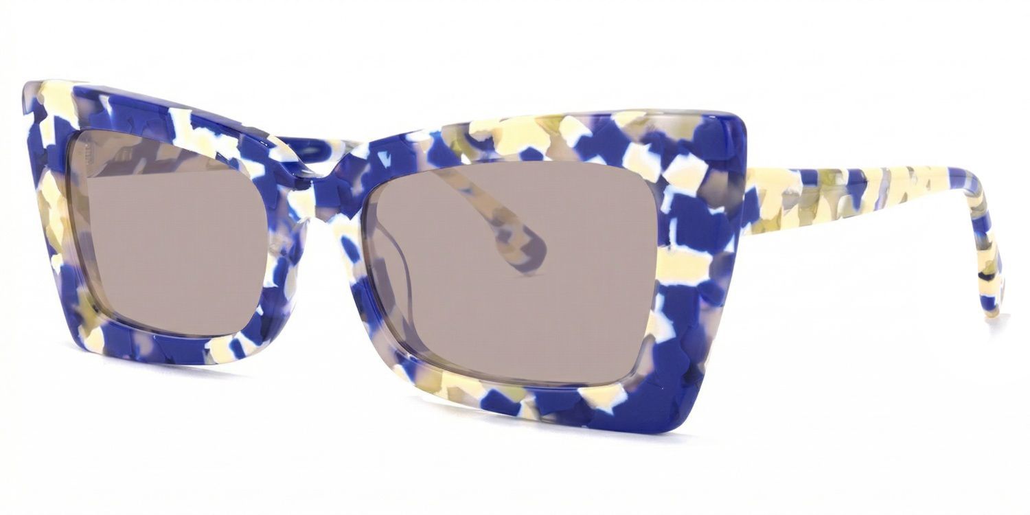 Newell Rectangle Blue-Floral Frame Glasses | Zeelool Optical1