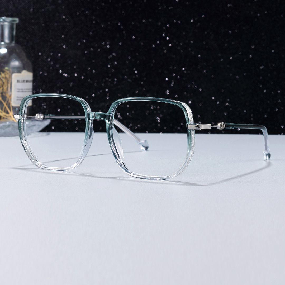 Joana Blue Green Eyeglass Frames in Geometric Wide Frame Design | ZEELOOL Canada0