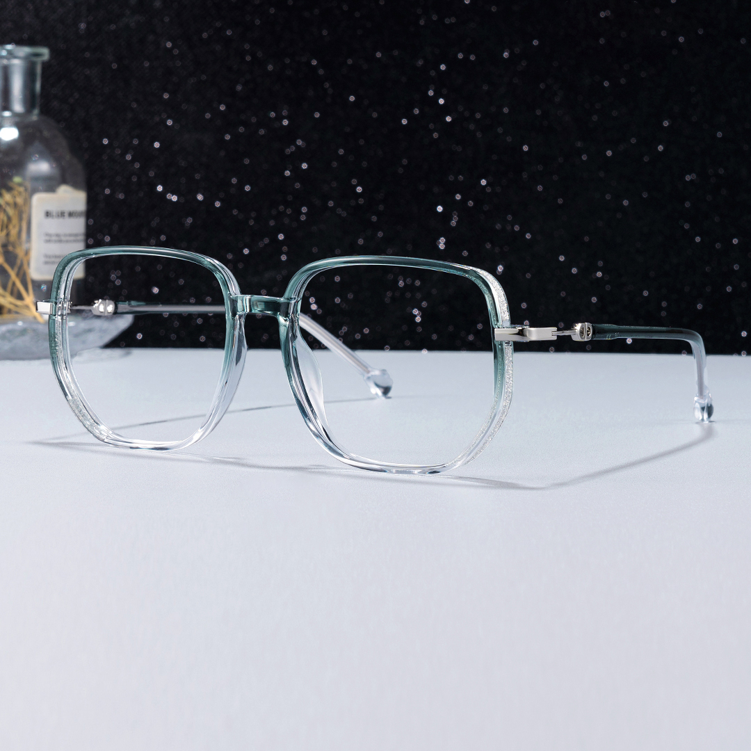 Joana Blue Green Eyeglass Frames in Geometric Wide Frame Design | ZEELOOL Canada0