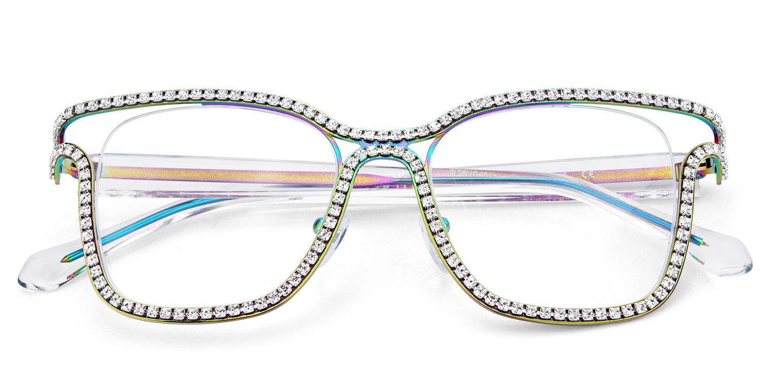 Half Rim Square Glasses With Decorated Shiny Diamonds2