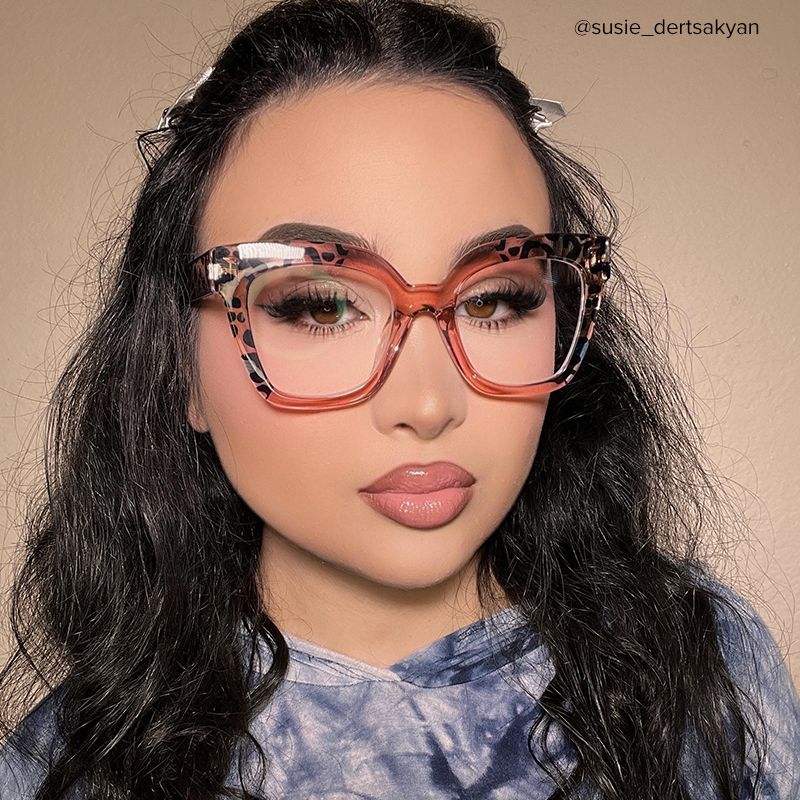 Malcolm Pink Leopard Print Square Frame Glasses for Women7