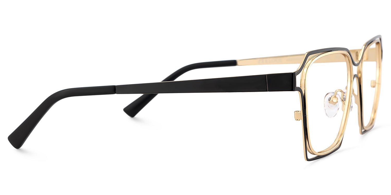 Foday Black Gold Frame Prescription Glasses with Geometric Shape4