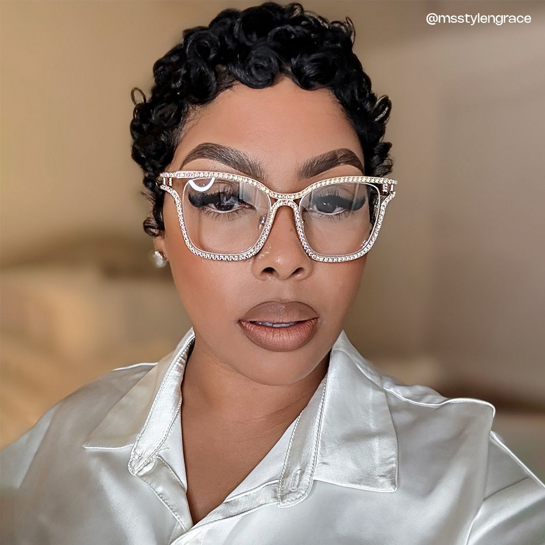 Half Rim Square Glasses With Decorated Shiny Diamonds9