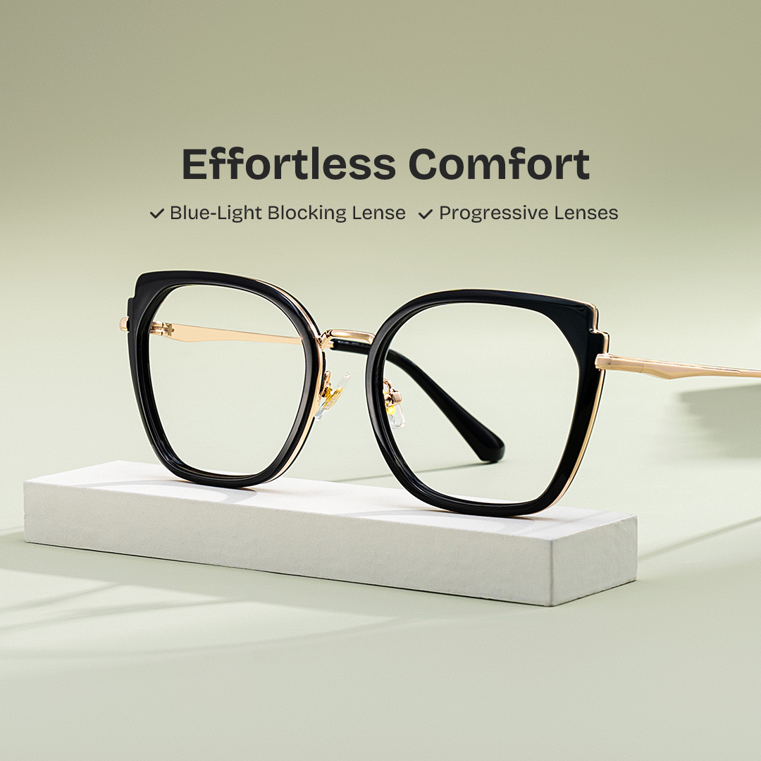 Black Metal Frame Glasses With Wide Size For Women0