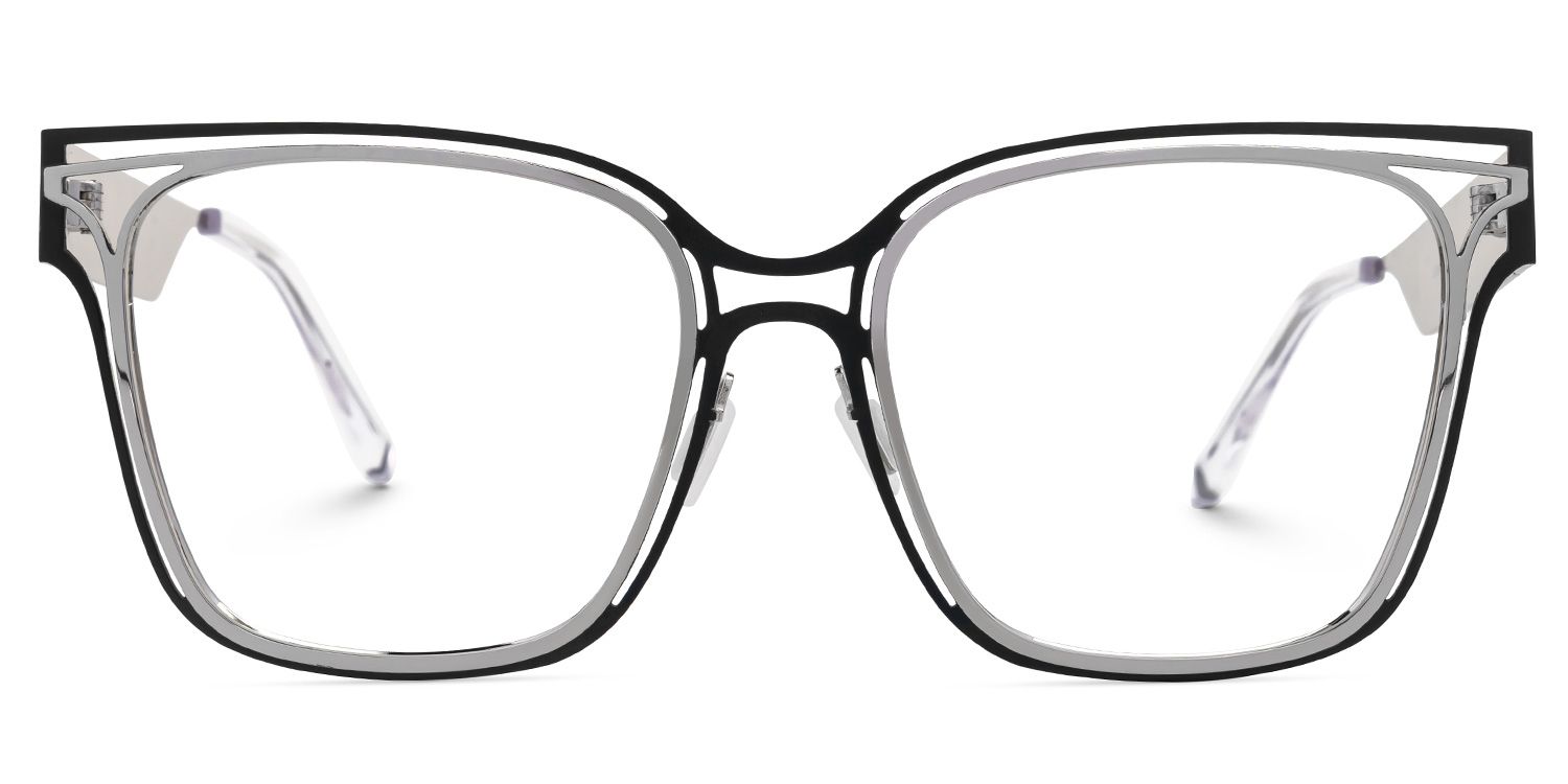 Square Dacarine Black-Silver Glasses deals -Zeelool Glasses0