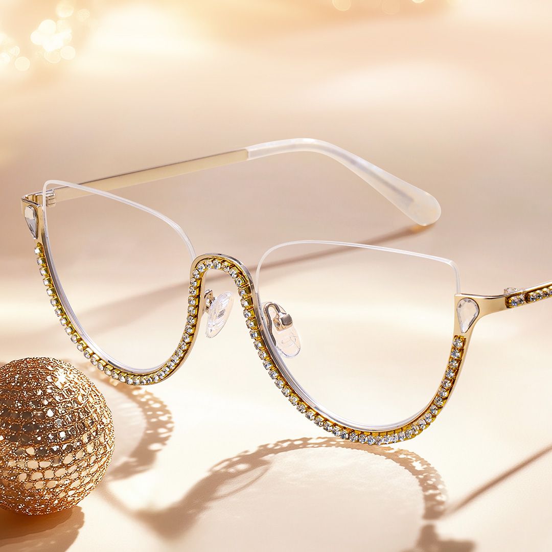 Half Frame Cat Eye Glasses With Shiny Diamonds0