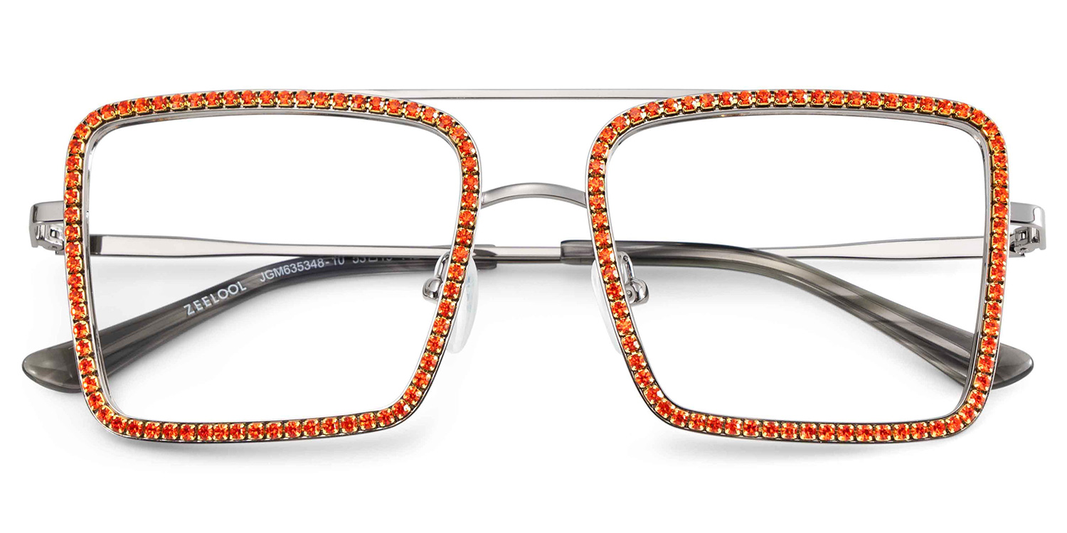 Diva Glasses, Orange Diamond and Golden Metal  Eyeglasses1