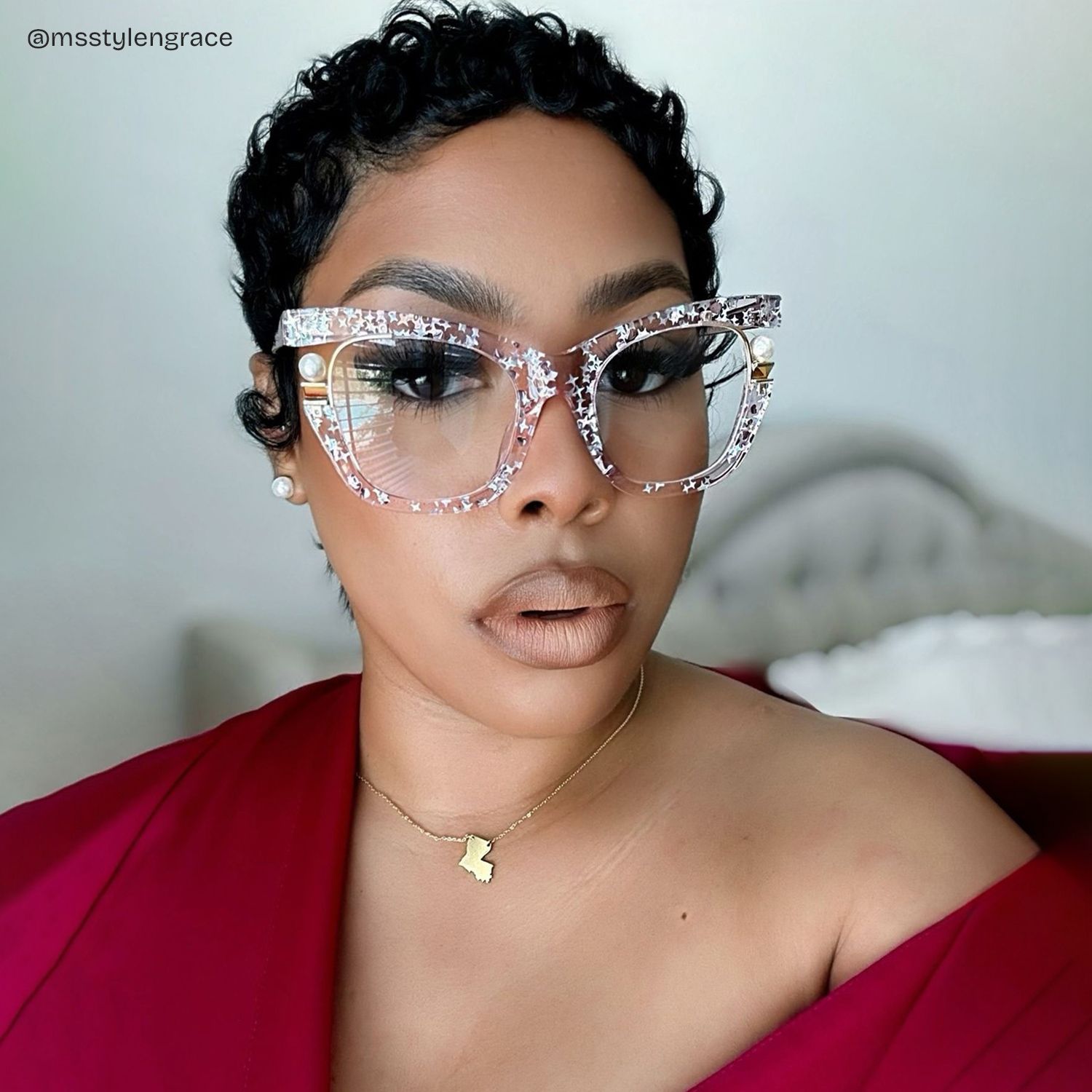 Transparent Pink Glasses with Pearl and Glitter Stars7