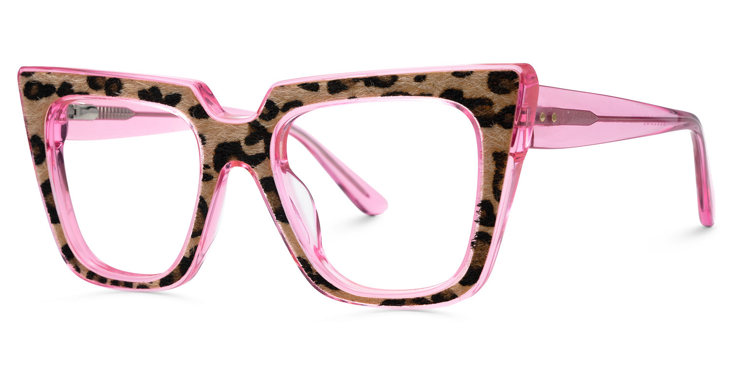 Leopard Print Cat Eye Glasses With Transparent Pink Temple3