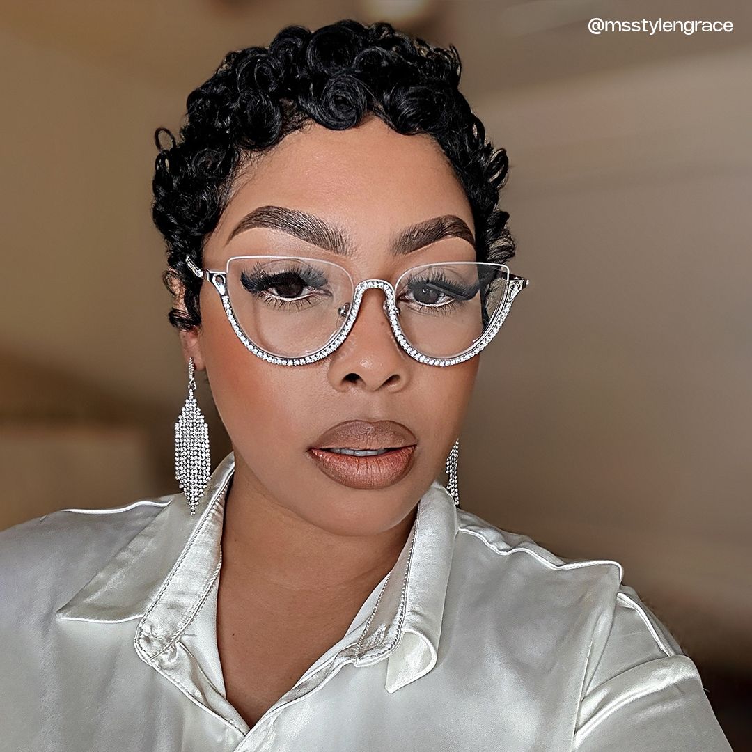 Half Frame Cat Eye Glasses With Shiny Diamonds9