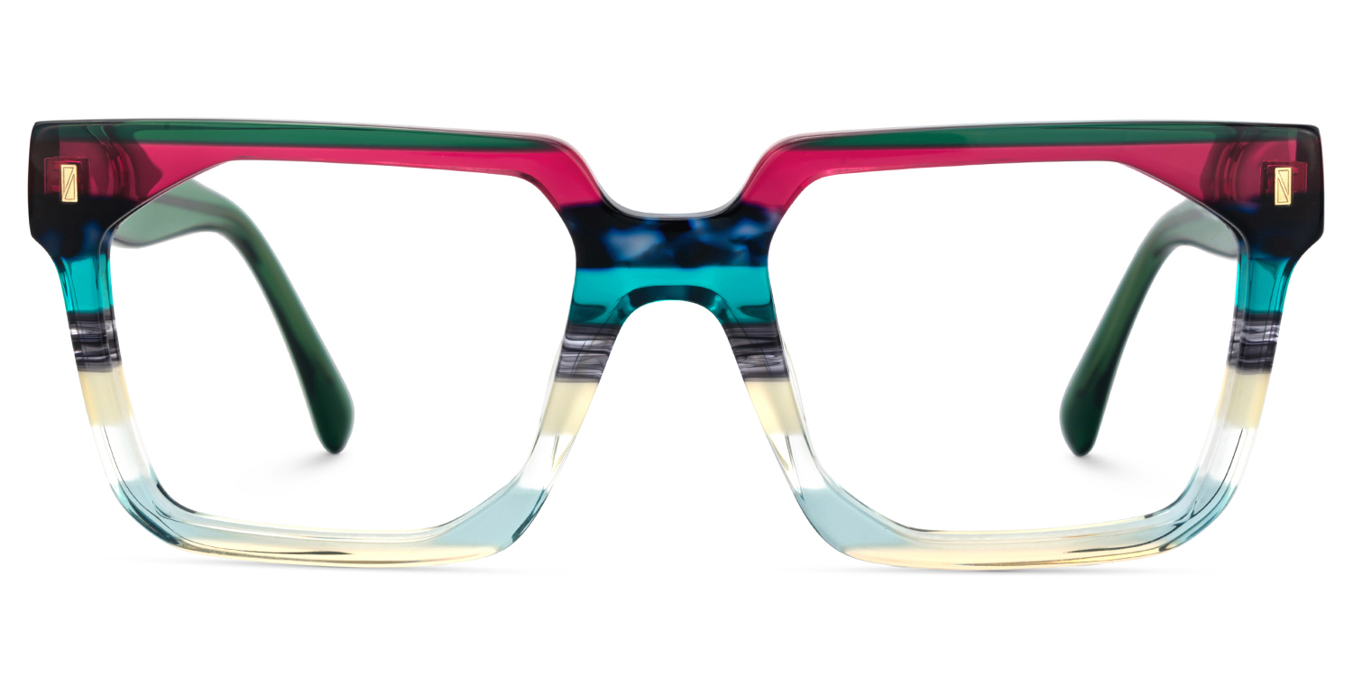 Big Rectangle Glasses With Transparent Green Temples2