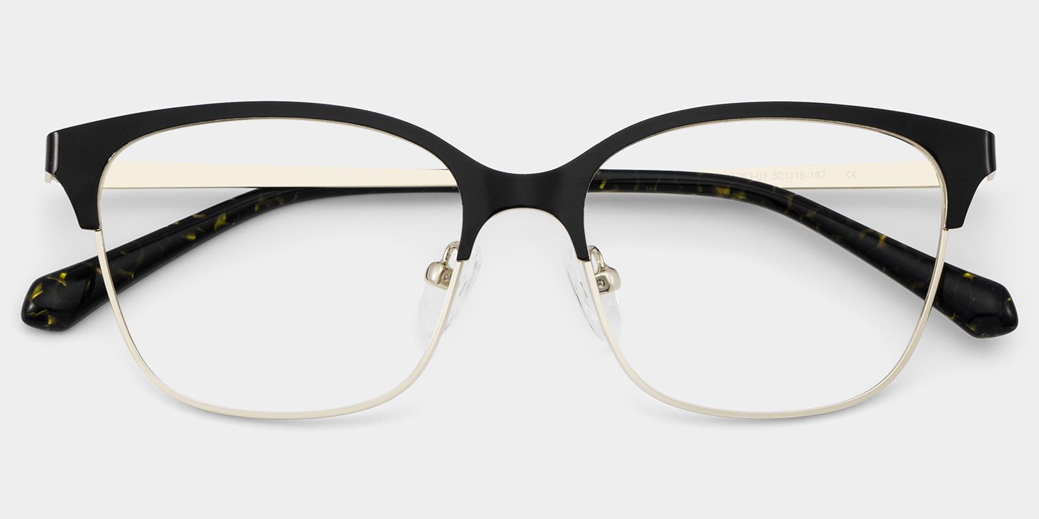 Vera Black Gold Frame Glasses with Browline Frame Online | ZEELOOL2