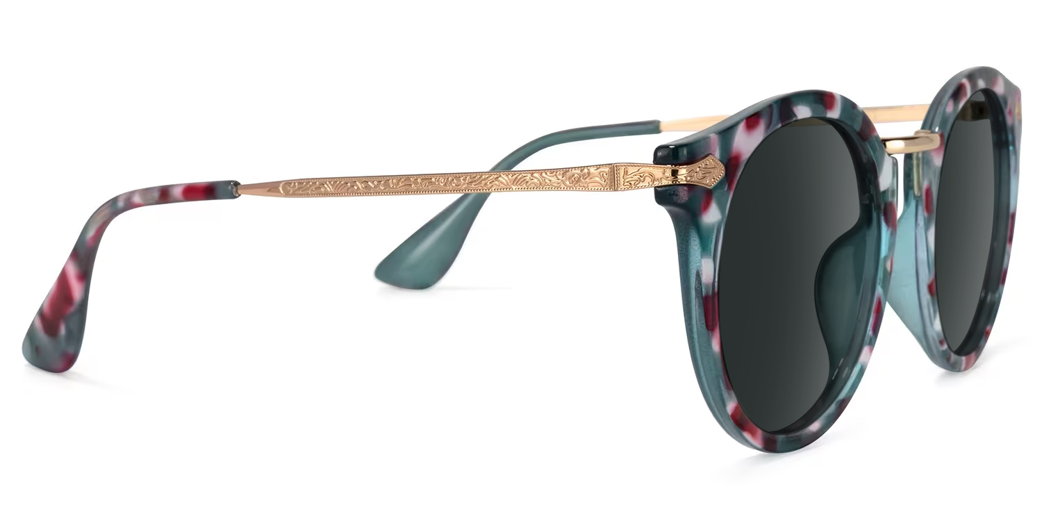 Quentina Round Blue Floral Frame Sunglasses | ZEELOOL Canada2