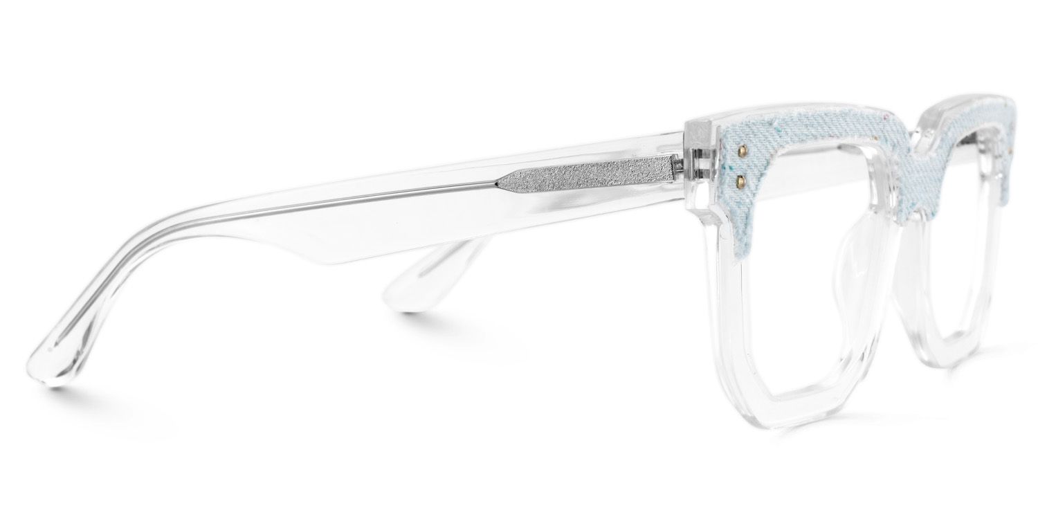 Men's Clear Glasses With Light Blue Denim Decorated4