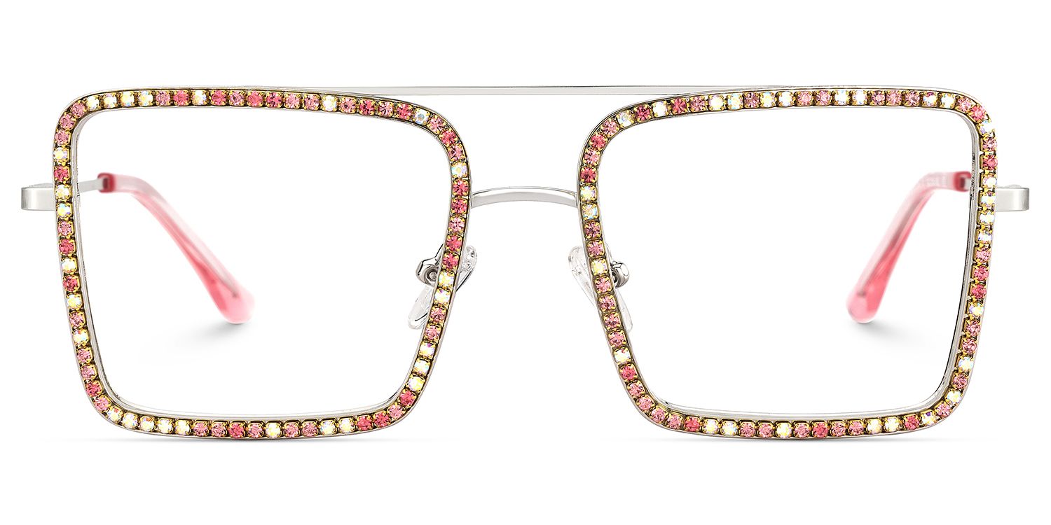 Diva Glasses, Silver Eyeglasses with Pink and White Diamond1