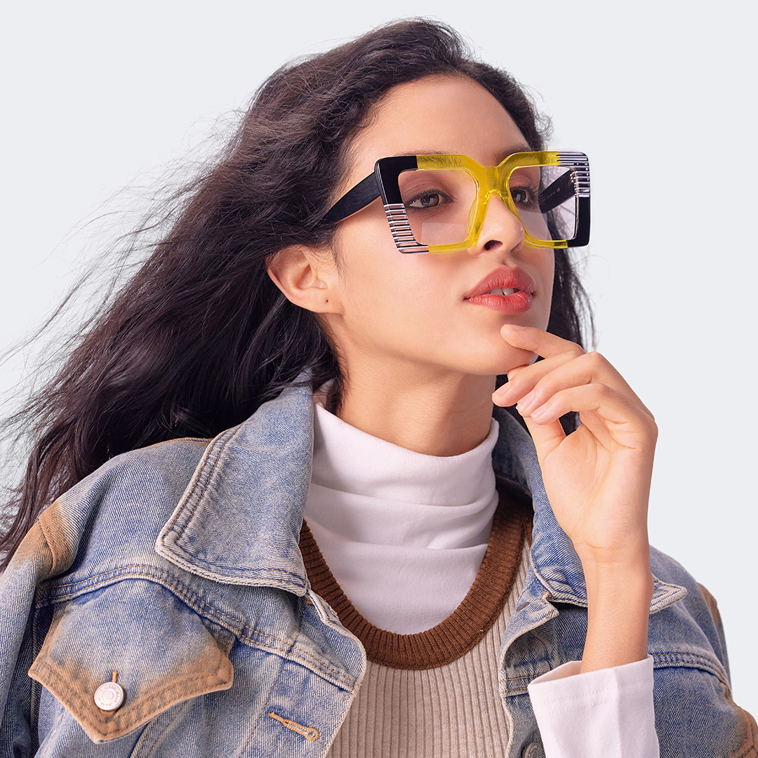Shamika Large Black and Yellow Eyeglasses with Rectangle Frames | ZEELOOL Canada5