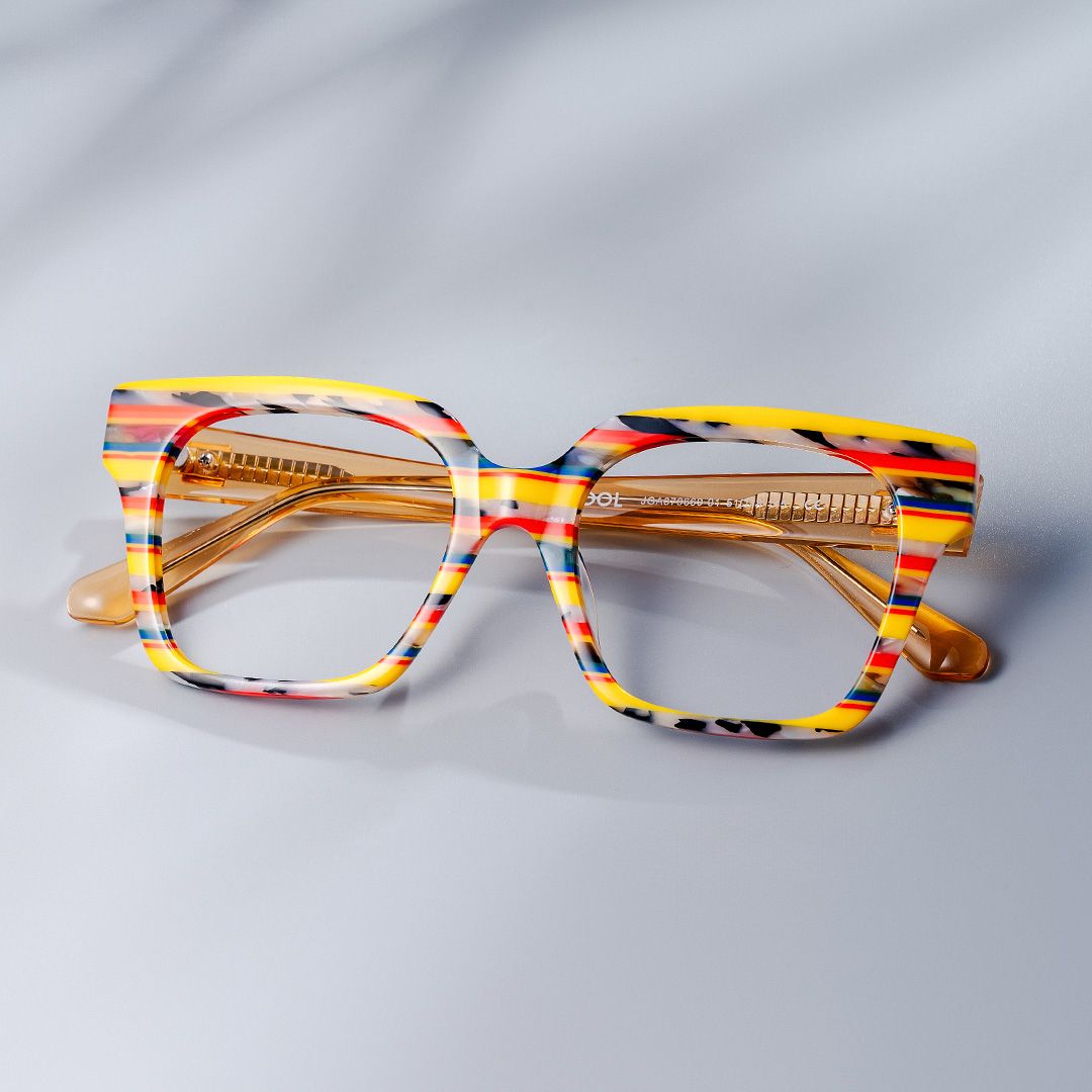 Trendy Square Glasses With Yellow Red Matched0