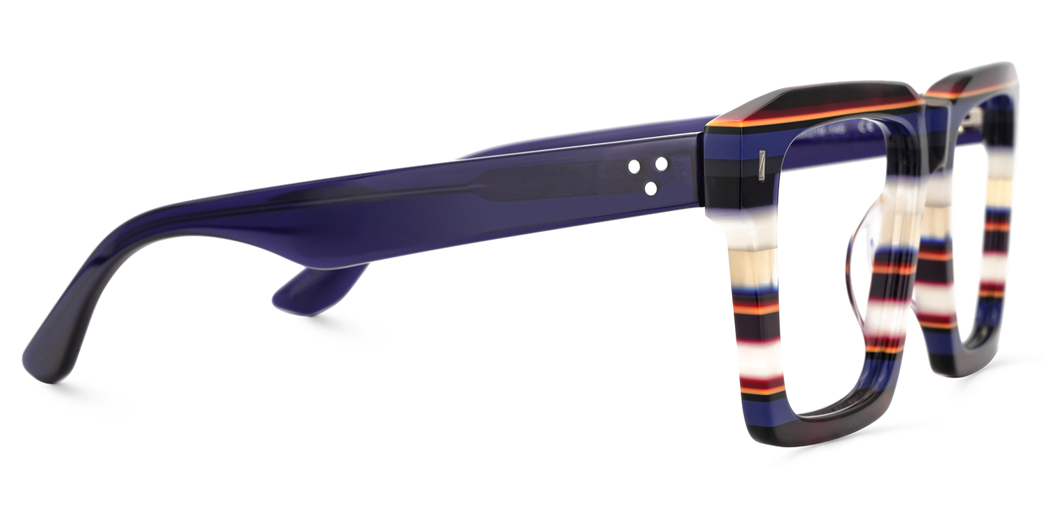 Large Square Frame Eyeglasses With Blue and White Stripes4