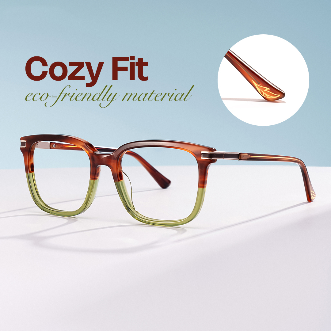 ZEELOOL Kenny Square Brown Green Glasses