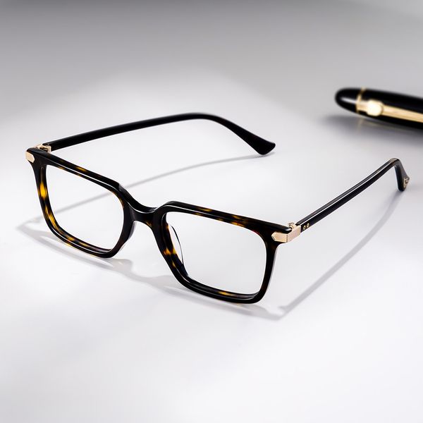 Thin Rectangle Glasses Frames in Tortoise Color