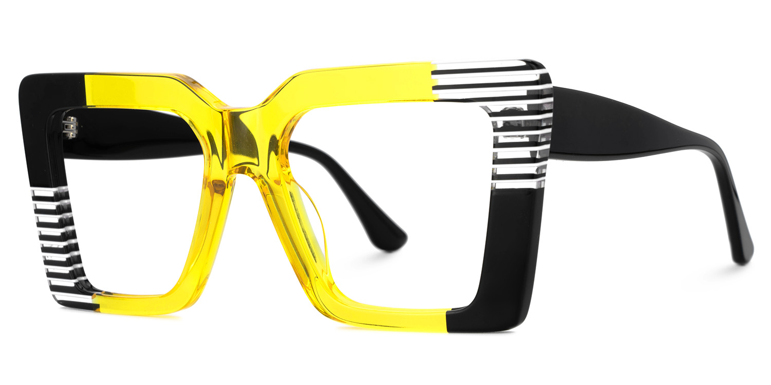 Shamika Large Black and Yellow Eyeglasses with Rectangle Frames | ZEELOOL Canada1