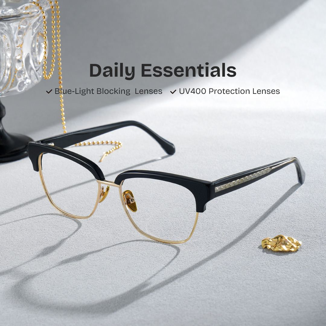 Ellis Browline Black Gold Glasses