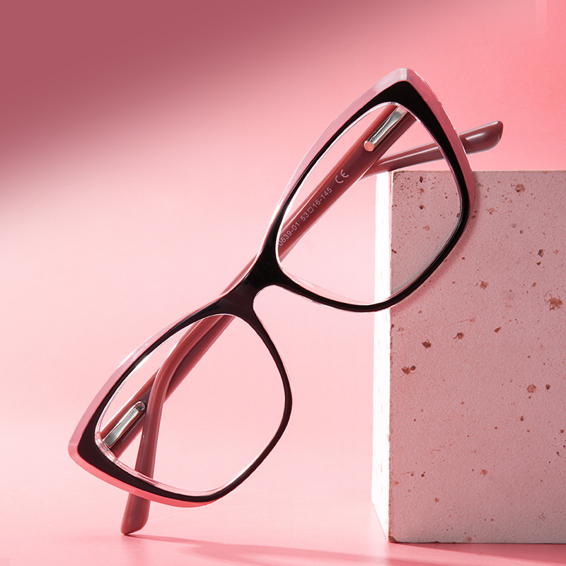 Fidelia Cat Eye Black and Pink Frame Glasses | Zeelool0