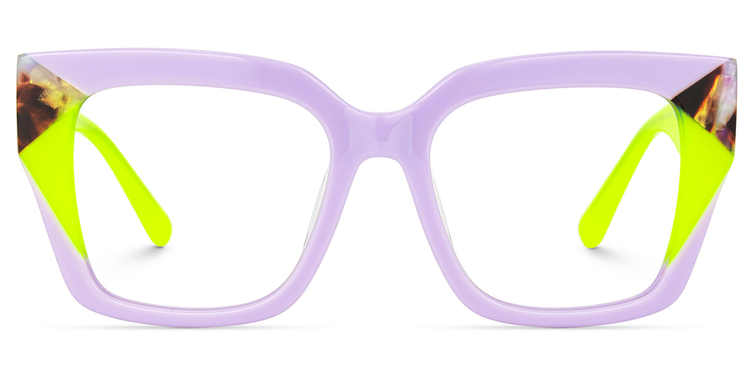 Clody Lavender Square Glasses with Lime Green Arms0
