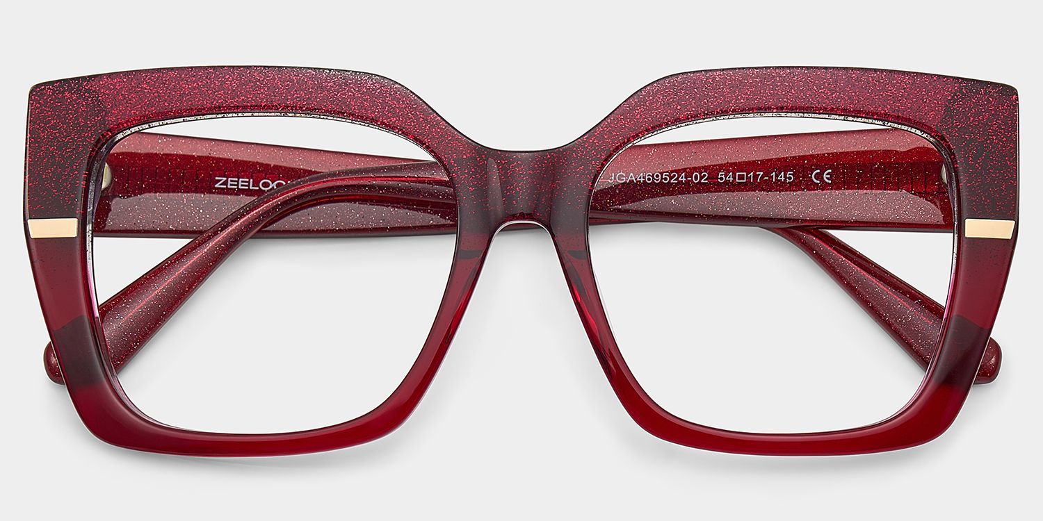 Mavis Square Burgundy Glasses Frames with Glittering Powder| ZEELOOL2