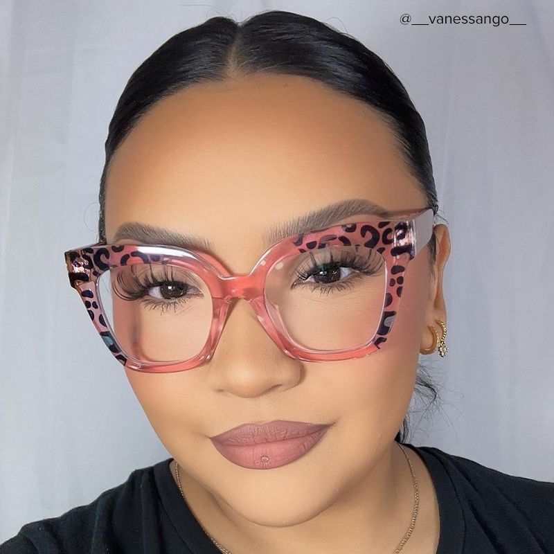 Malcolm Pink Leopard Print Square Frame Glasses for Women9