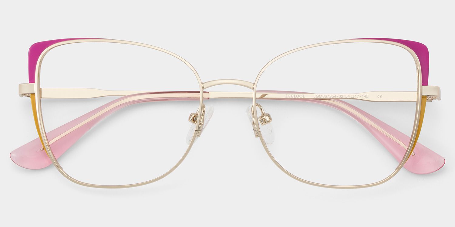 Tessa Pink Gold Frame Glasses with Cat eye Frame Online | ZEELOOL Canada2