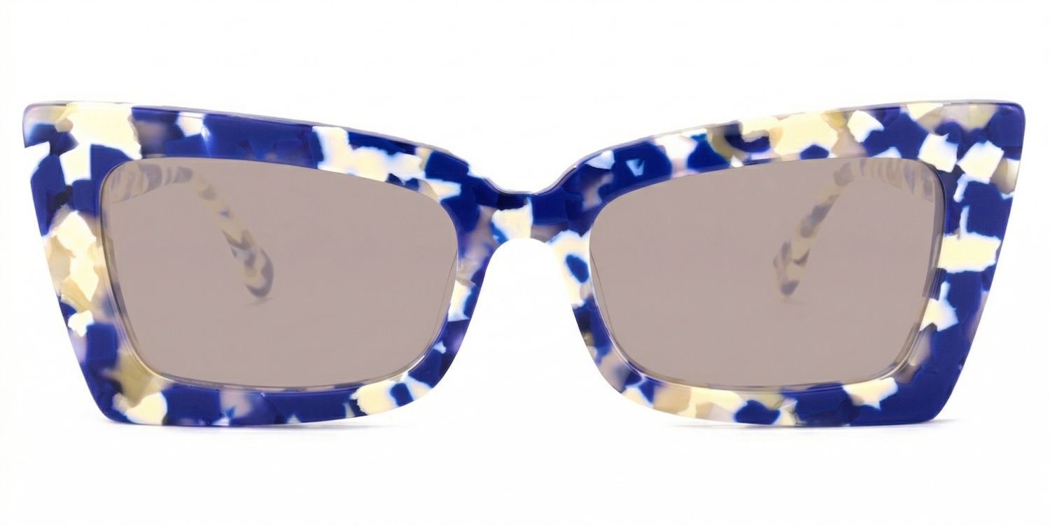 Newell Rectangle Blue-Floral Frame Glasses | Zeelool Optical0