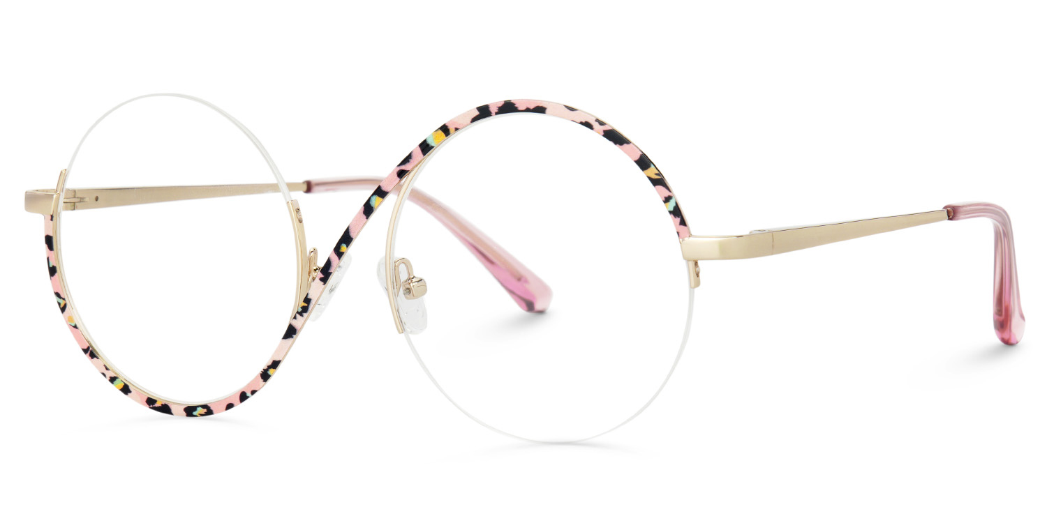 Flozif Round Semi-Rimless Pink-Leopard Glasses1